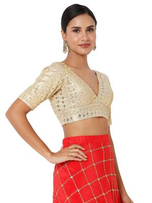 Cream Tissue Threadwork Readymade Blouse 4