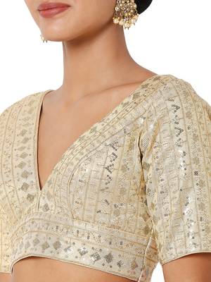 Cream Tissue Threadwork Readymade Blouse 5