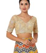 Salwar Studio Women's Gold Net Embroidered Readymade Saree Blouse