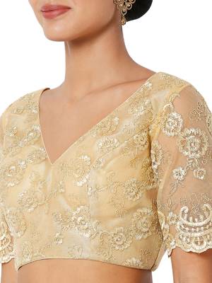 Salwar Studio Women's Gold Net Embroidered Readymade Saree Blouse 5
