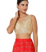 Salwar Studio Women's Gold Net Embroidered Readymade Saree Blouse