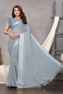 Grey woven chiffon saree with blouse 1