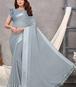 Grey woven chiffon saree with blouse
