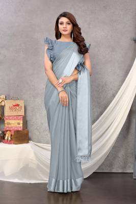 Grey woven chiffon saree with blouse 2