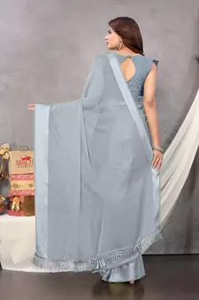 Grey woven chiffon saree with blouse
