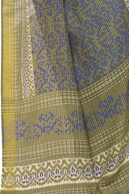 Mehendi printed cotton saree with blouse 5