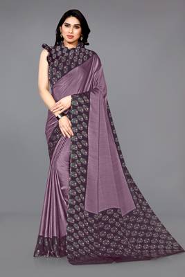 Wine printed chiffon saree with blouse 1