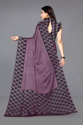 Wine printed chiffon saree with blouse 3