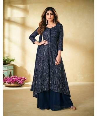Navy Blue embroidery georget semi stitch anarkali gowns 1