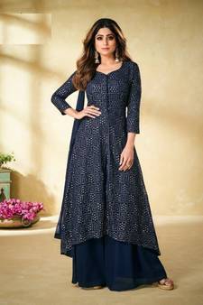 Navy Blue embroidery georget semi stitch anarkali gowns