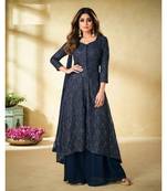 Navy Blue embroidery georget semi stitch anarkali gowns