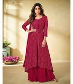 pink embroidery georget semi stitch anarkali gowns