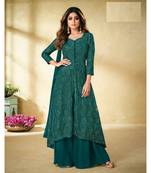 sea-blue embroidery georget semi stitch anarkali gowns