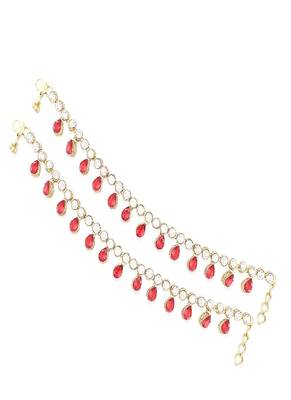 Traditional Gold Plated Kundan Drop Payal Anklets Jewellery for Women & Girls  1
