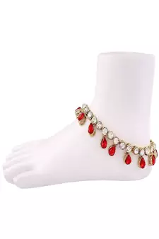 Traditional Gold Plated Kundan Drop Payal Anklets Jewellery for Women & Girls 