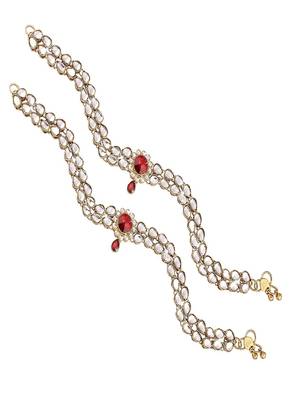 Traditional Gold Plated Kundan Payal Anklets Jewellery for Women & Girls  1