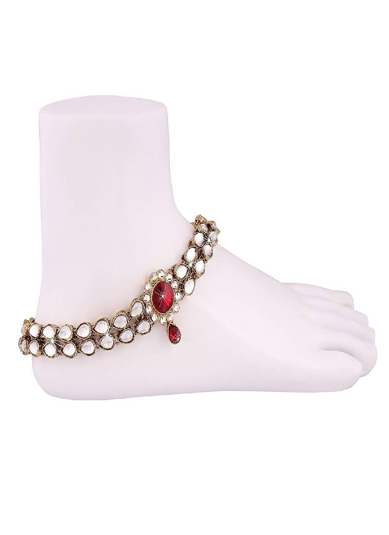 Traditional Gold Plated Kundan Payal Anklets Jewellery for Women & Girls 