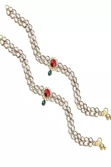 I Jewels Traditional Gold Plated Kundan Payal Anklets Jewellery for Women & Girls (A018RG)