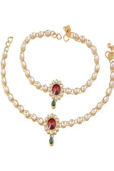 Traditional Gold Plated Kundan Payal Anklets Jewellery for Women & Girls 