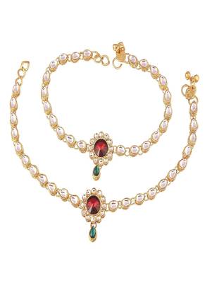 Traditional Gold Plated Kundan Payal Anklets Jewellery for Women & Girls  1