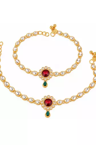 Gold Plated Kundan Payal Anklets Jewellery Women Girls