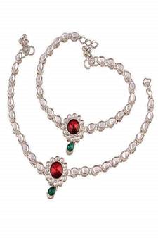 Traditional Silver Plated Kundan Anklets For Girls & Women (A019S)
