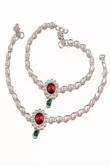 I Jewels Traditional Silver Plated Kundan Anklets For Girls & Women (A019S)