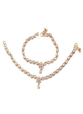 White Kundan Strand Anklet For Women 1