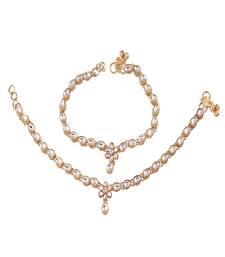 White Kundan Strand Anklet For Women