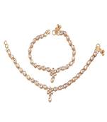 White Kundan Strand Anklet For Women