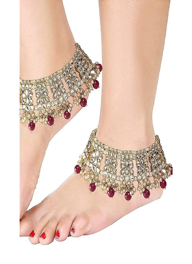 Bridal Kundan Pearl Anklets/Payal For Women 
