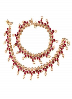 Traditional Gold Plated Kundan Pearl Payal Anklet For Girls & Women  1