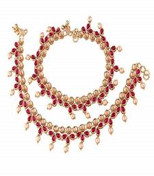 Traditional Gold Plated Kundan Pearl Payal Anklet For Girls & Women 