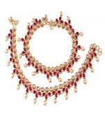 Traditional Gold Plated Kundan Pearl Payal Anklet For Girls & Women 
