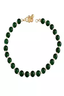 I Jewels Adjustable Pearl & Green Beads Single Anklet Payal Bracelet for Women (A041G) (Pack of 1)