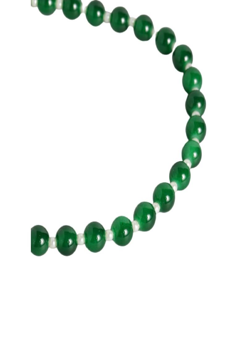 Adjustable Pearl & Green Beads Single Anklet Payal Bracelet for Women 