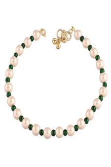 Adjustable Pearl & Green Beads Single Anklet Payal Bracelet for Women (A040WG) (Pack of 1)