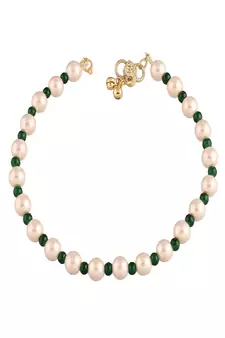 Adjustable Pearl & Green Beads Single Anklet Payal Bracelet for Women (A040WG) (Pack of 1)