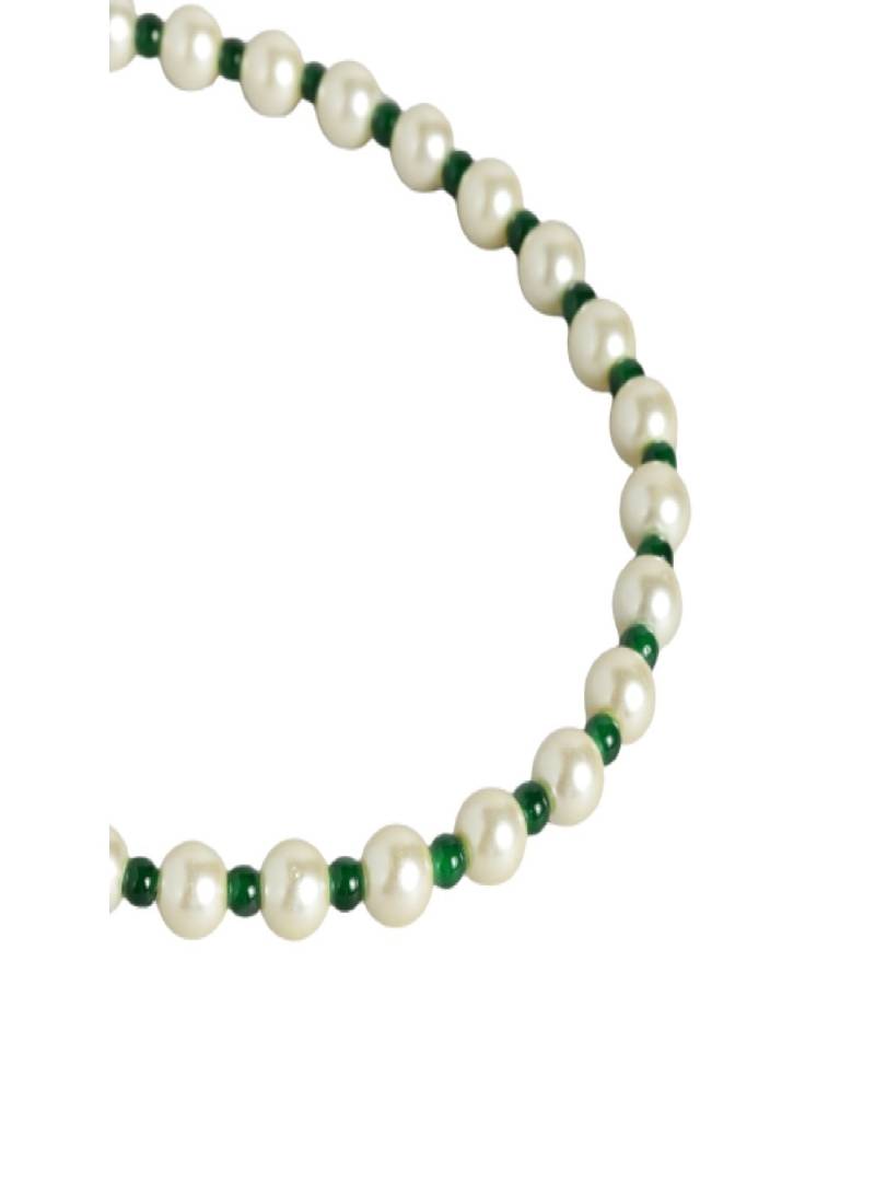 Adjustable Pearl & Green Beads Single Anklet Payal Bracelet for Women 