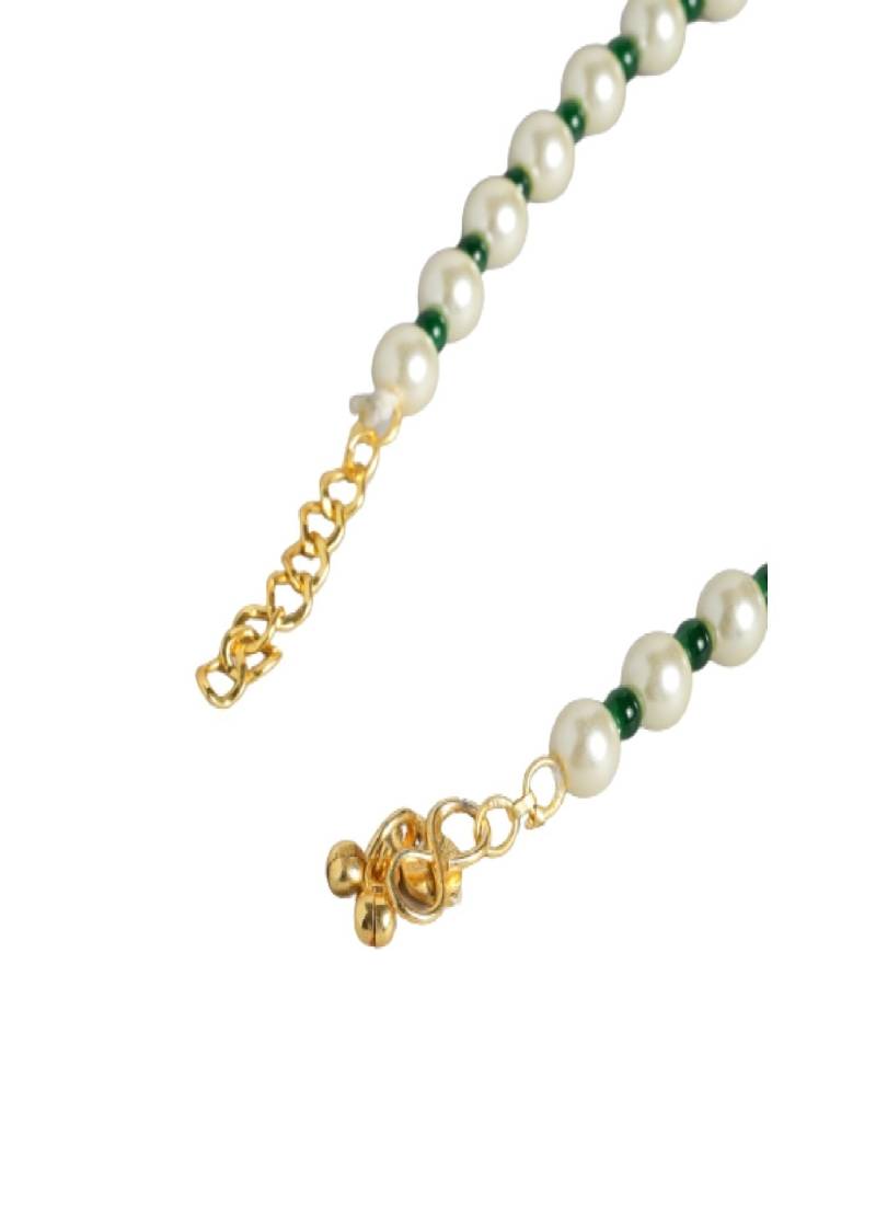 Adjustable Pearl & Green Beads Single Anklet Payal Bracelet for Women 