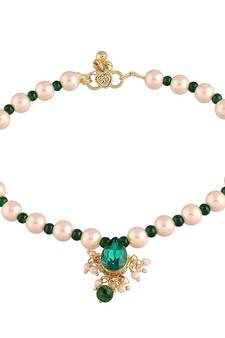 Adjustable Pearl & Green Beads Single Anklet Payal Bracelet for Women (A042WG) (Pack of 1)