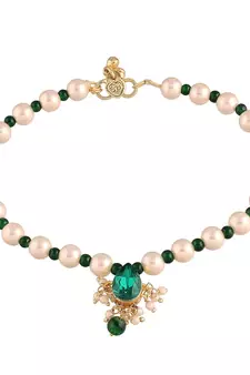 Adjustable Pearl & Green Beads Single Anklet Payal Bracelet for Women (A042WG) (Pack of 1)
