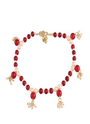 Maroon Kundan Yellow Gold Plated Anklet 1