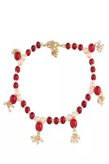 Maroon Kundan Yellow Gold Plated Anklet