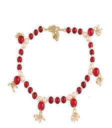 Maroon Kundan Yellow Gold Plated Anklet