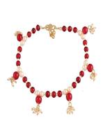 Maroon Kundan Yellow Gold Plated Anklet