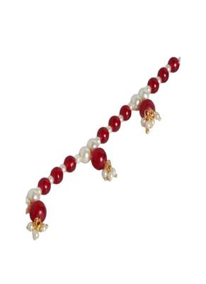 Maroon Kundan Yellow Gold Plated Anklet 2