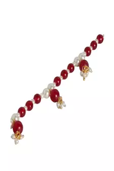Maroon Kundan Yellow Gold Plated Anklet