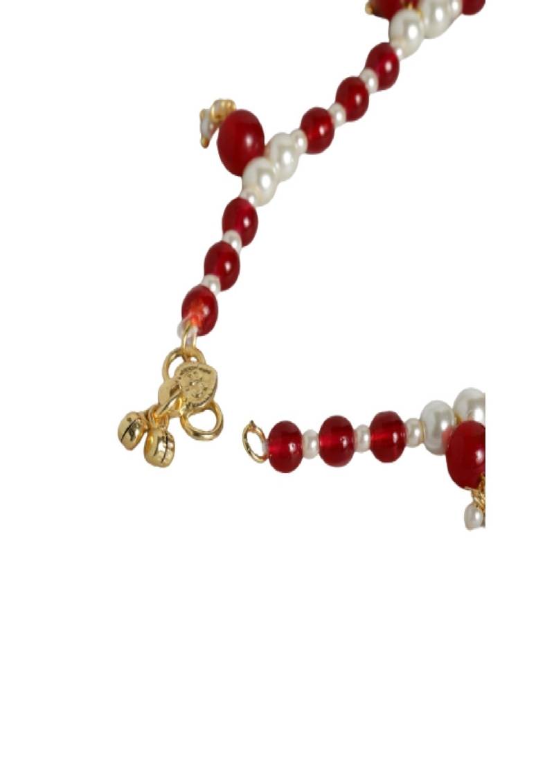Maroon Kundan Yellow Gold Plated Anklet
