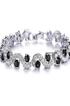Valentine's Collection Gift Black Crystal CZ Chain Silver Plated Bracelet for Women and Girls (ADB181B)
